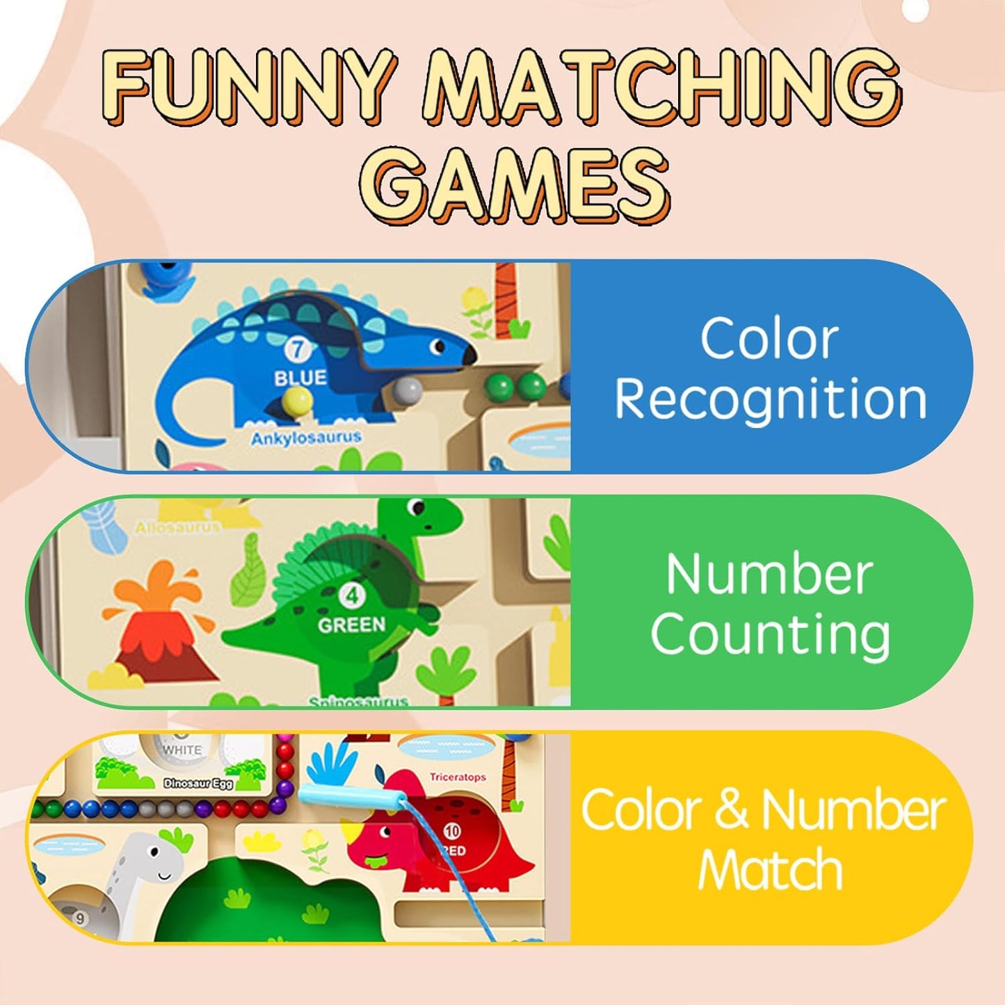 Magnetic Colour and Number Maze Puzzle Board (Dinosaur)